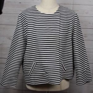 CHICO'S Womens Black White Stripe Double Breasted Fully Lined Jacket Chicos 2
